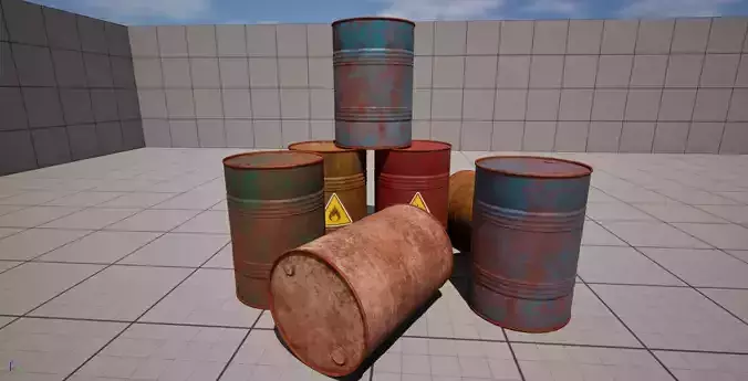 Metal painted old oil and fuel barrels collection 3D model