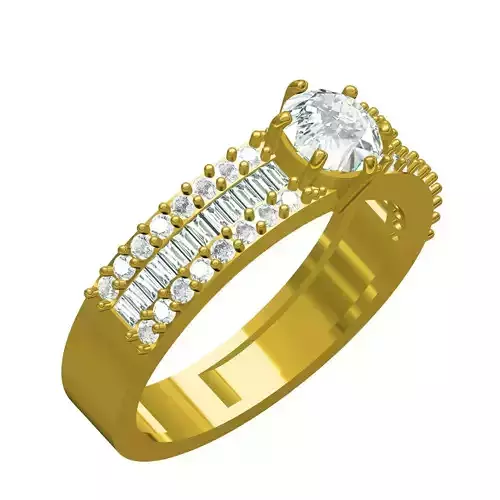 Round Diamond Three Row Shank Solitaire Ring