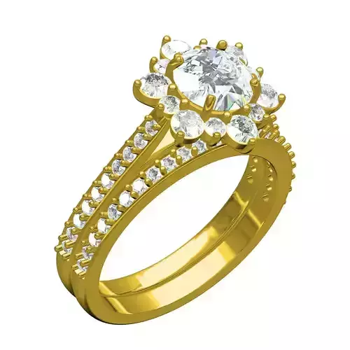 Round Diamond Cluster Solitaire Ring with Band
