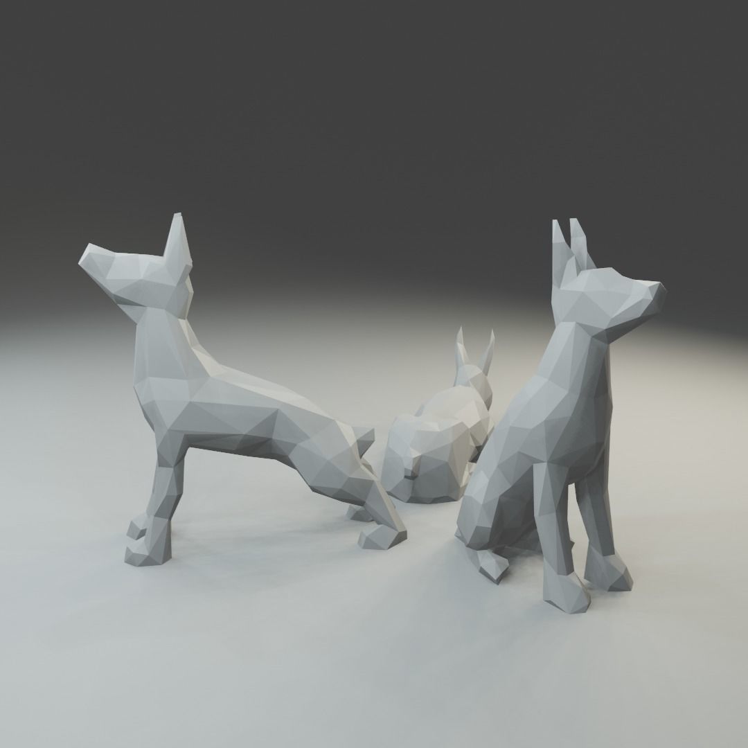 Low polygon doberman 3D print model  in three poses 3D print model_2