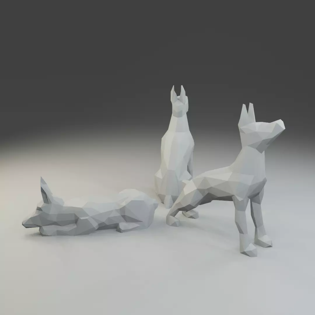 Low polygon doberman 3D print model  in three poses 3D print model_0