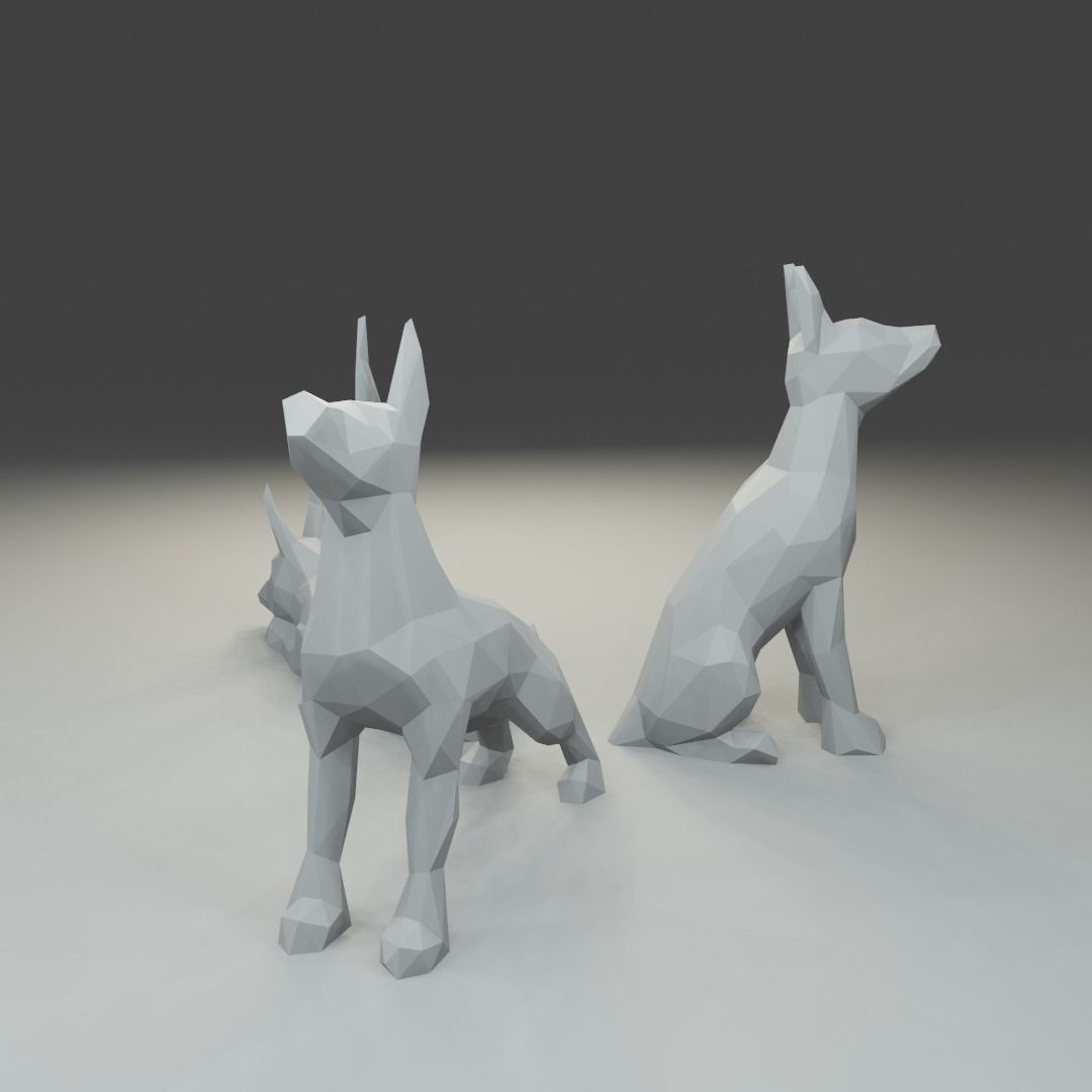 Low polygon doberman 3D print model  in three poses 3D print model_1