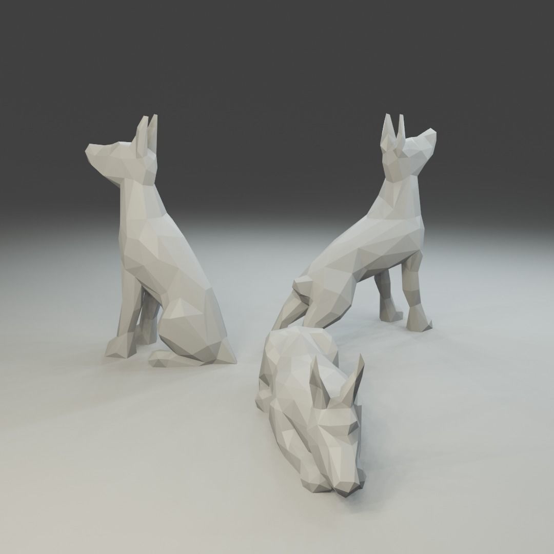 Low polygon doberman 3D print model  in three poses 3D print model_4