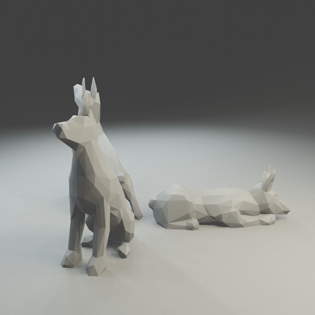 Low polygon doberman 3D print model  in three poses 3D print model_3