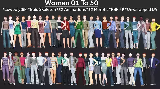 Woman 1 To 50 With 52 Animations 32 Morphs