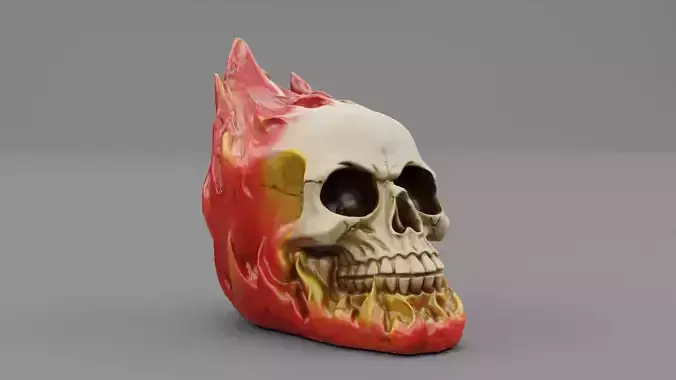 Skull on fire high-poly 