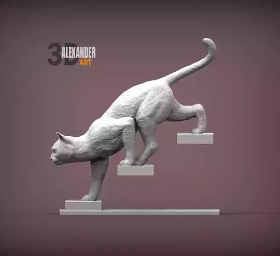 The cat goes down the stairs  3D print model The cat goes down the stairs  3D print model