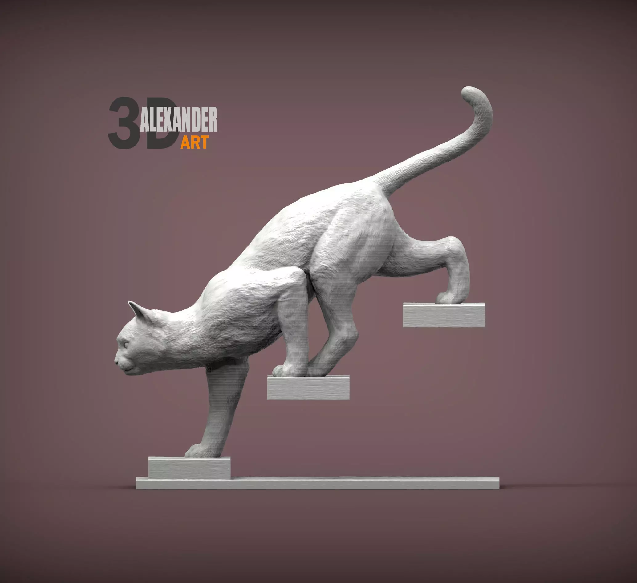 The cat goes down the stairs  3D print model_0