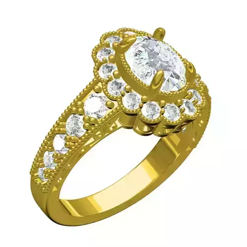 Round Diamond Floral Halo Engagement Ring