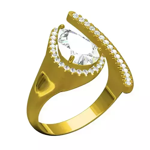 Pear Diamond Halo Open Bypass Engagement Ring