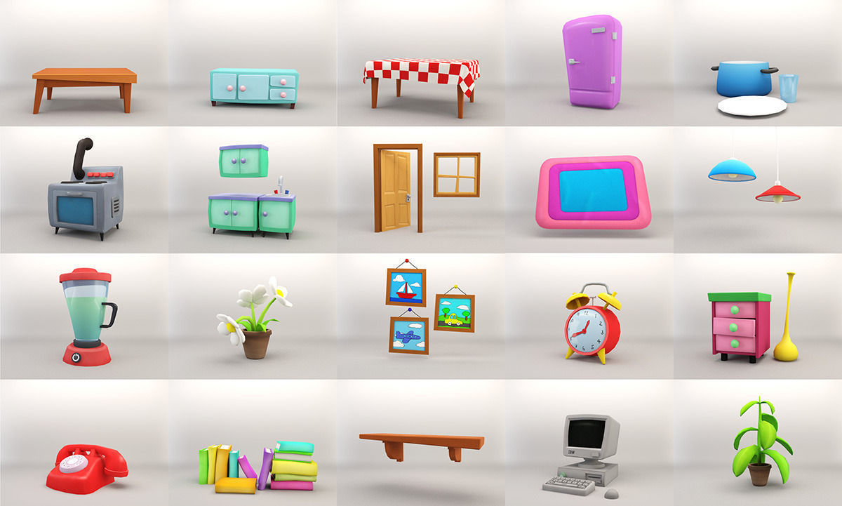 Cartoon Furniture Package 2 Low-poly 3D model_1