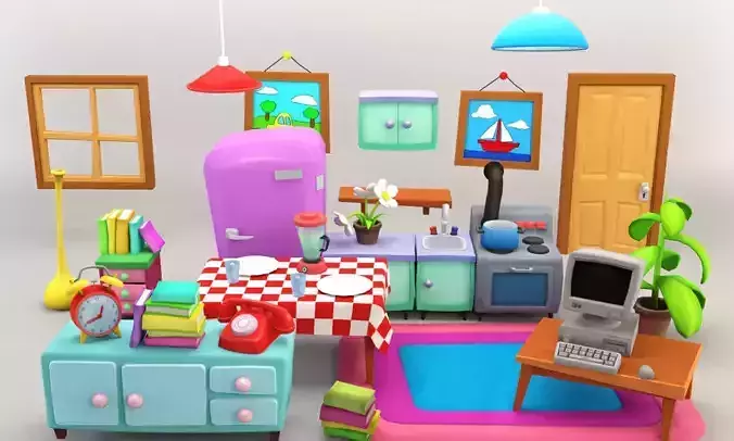 Cartoon Furniture Package 2 Low-poly 3D model