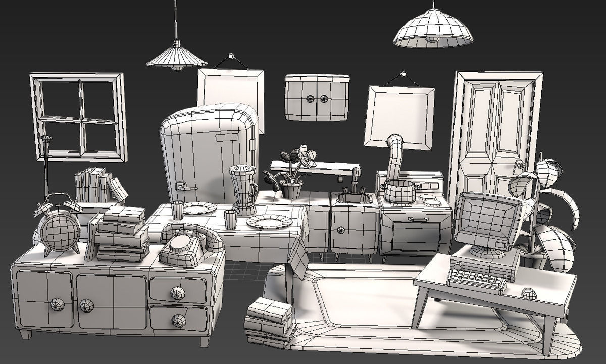 Cartoon Furniture Package 2 Low-poly 3D model_2