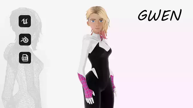 Gwen Stacy - Spiderwomen - Game ready 3D model Low-poly 3D model 3D model