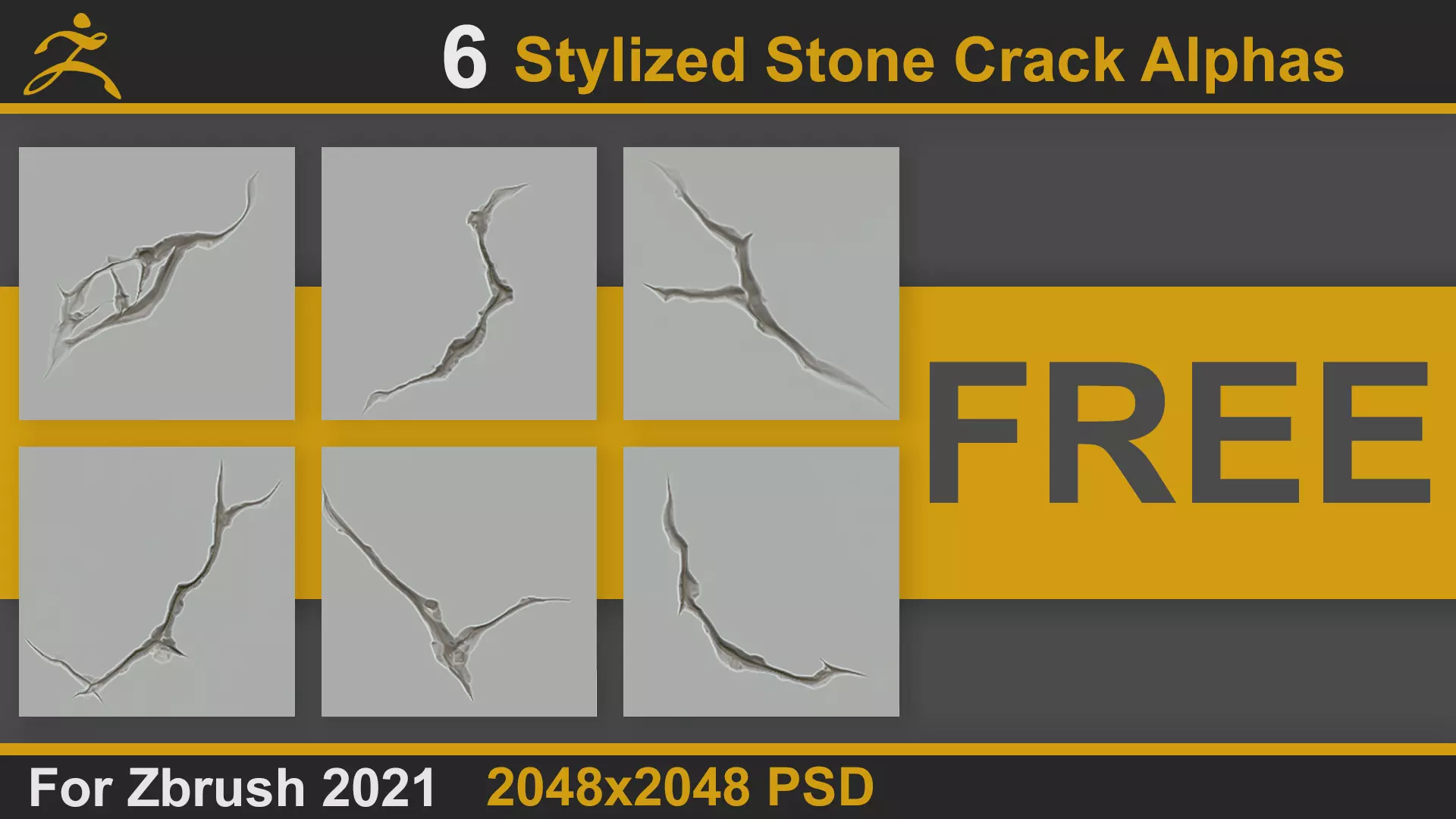 Stylized Stone Crack Alphas Free 3D model_0