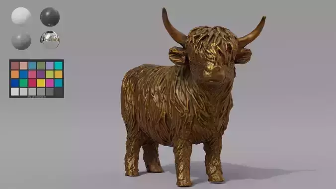 Bronze Highland Cow Statuette Low-poly 3D model