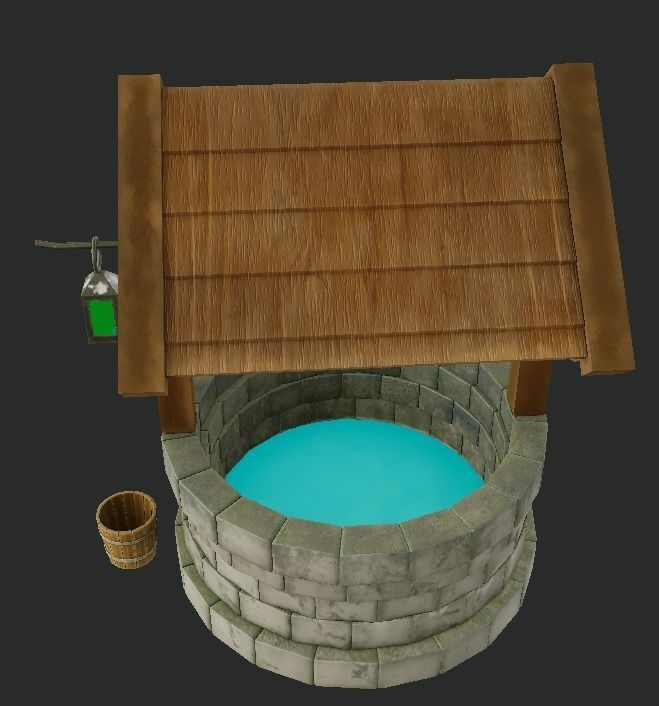 well with bucket and lantern - stylised Low-poly 3D model_2