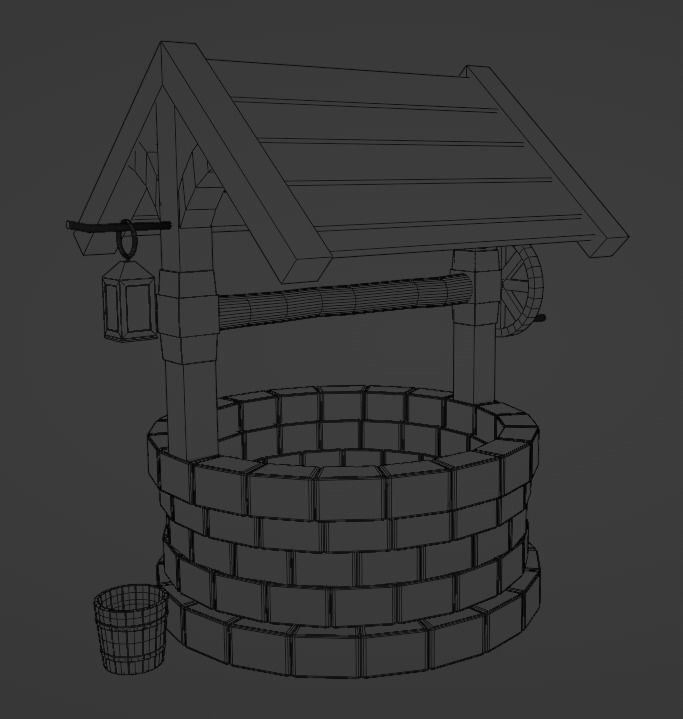 well with bucket and lantern - stylised Low-poly 3D model_5