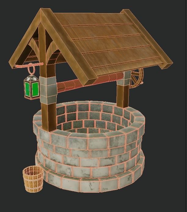 well with bucket and lantern - stylised Low-poly 3D model_3