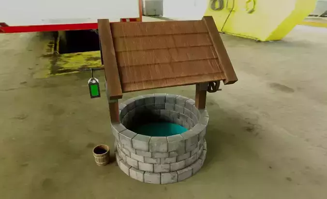 well with bucket and lantern - stylised Low-poly 3D model
