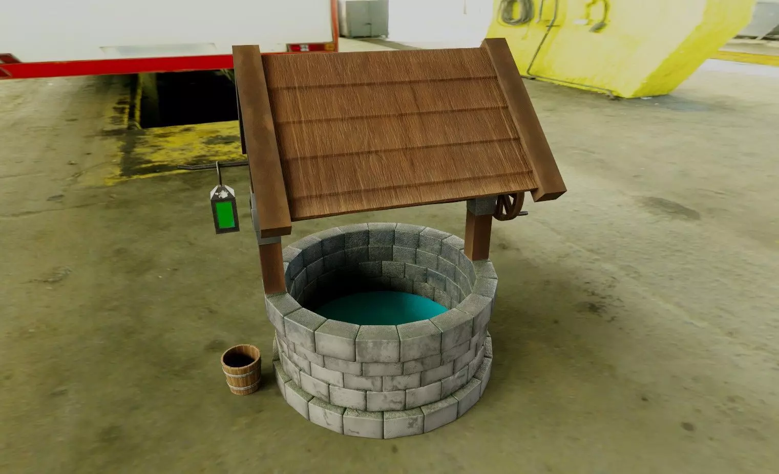well with bucket and lantern - stylised Low-poly 3D model_0