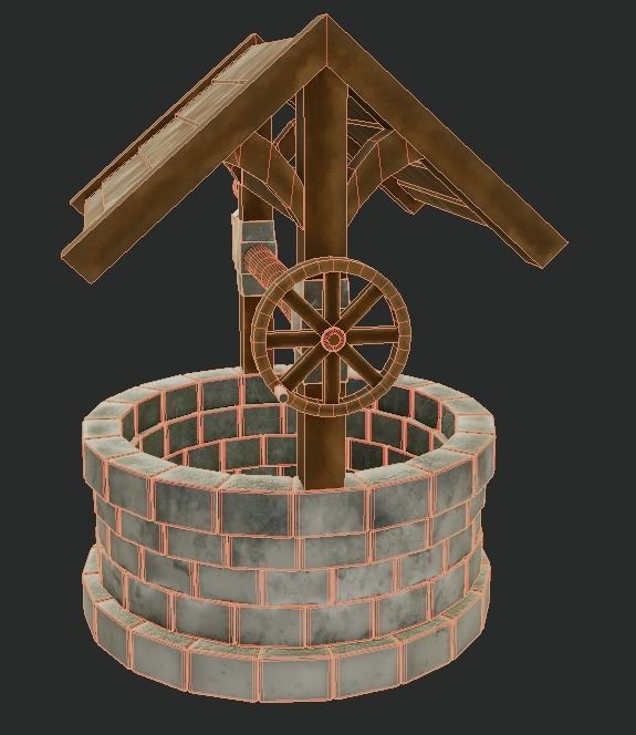 well with bucket and lantern - stylised Low-poly 3D model_4
