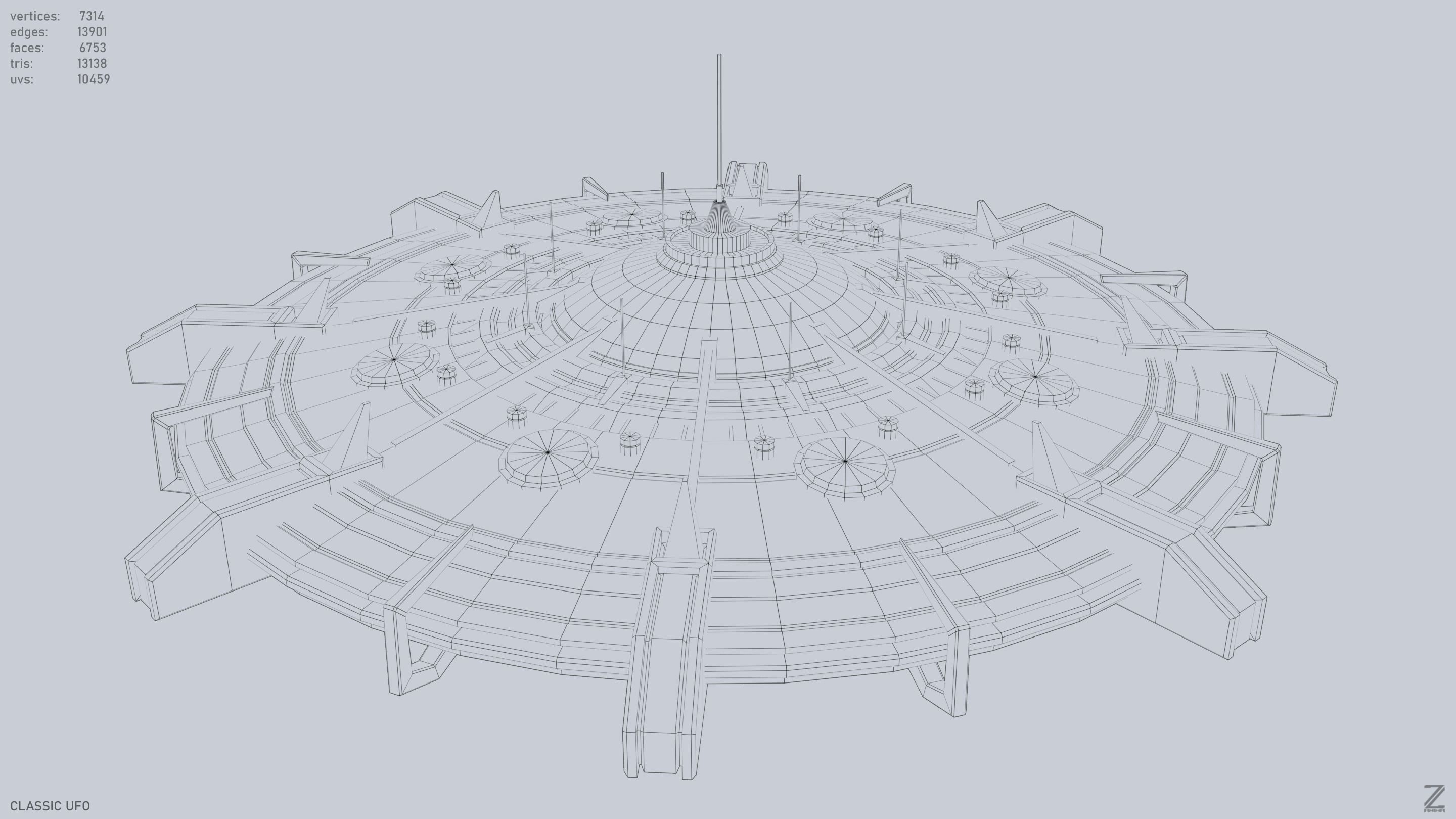 Classic UFO Low-poly 3D model_14