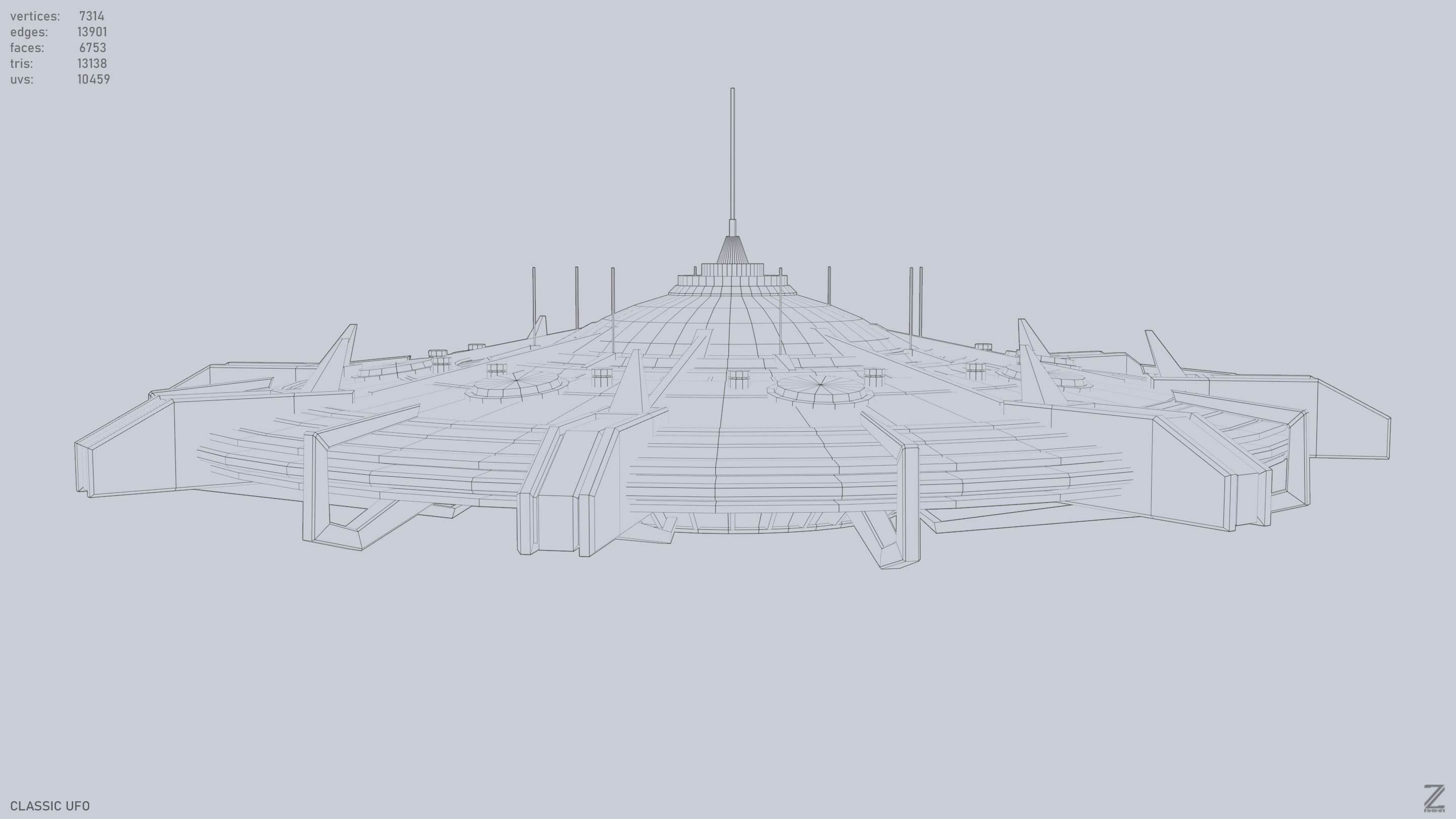 Classic UFO Low-poly 3D model_11