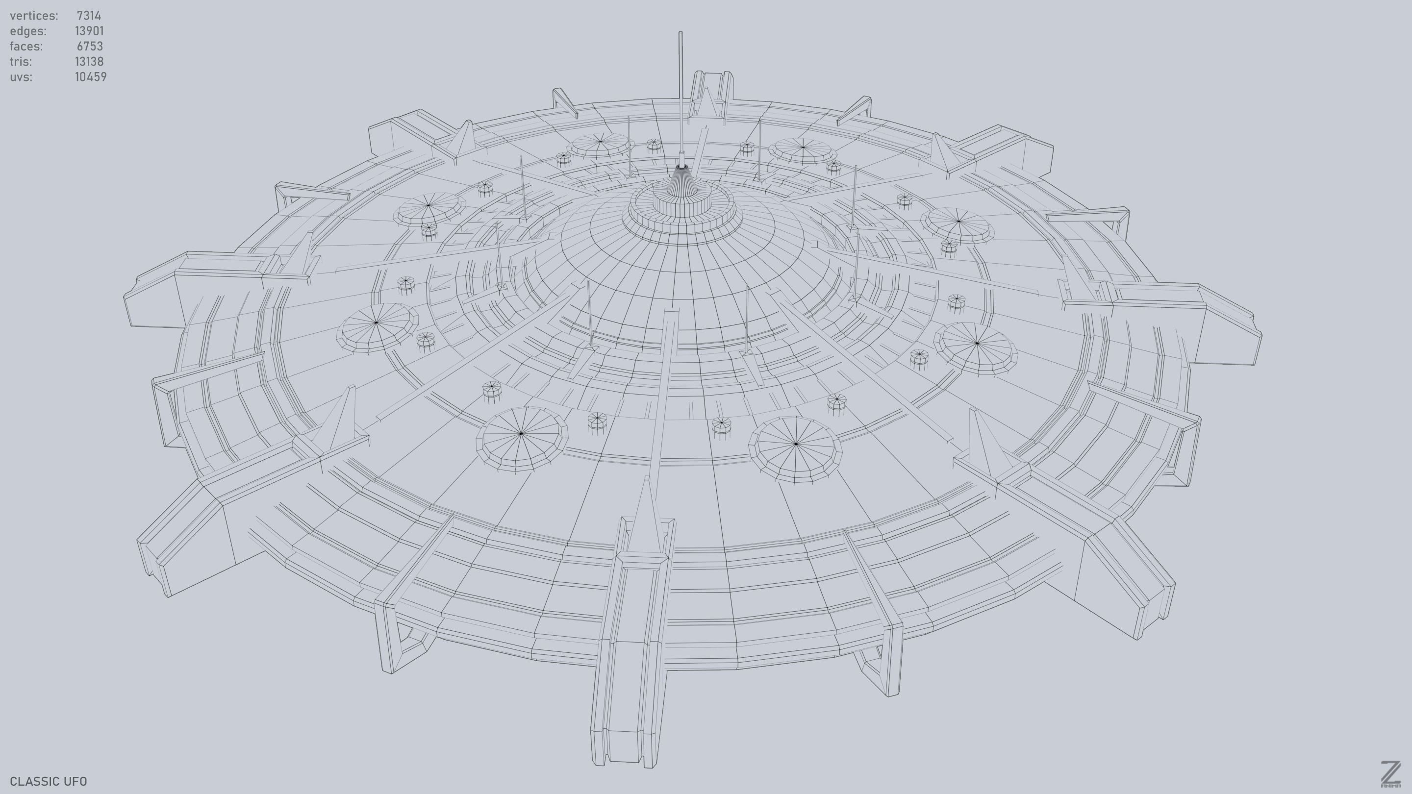 Classic UFO Low-poly 3D model_10