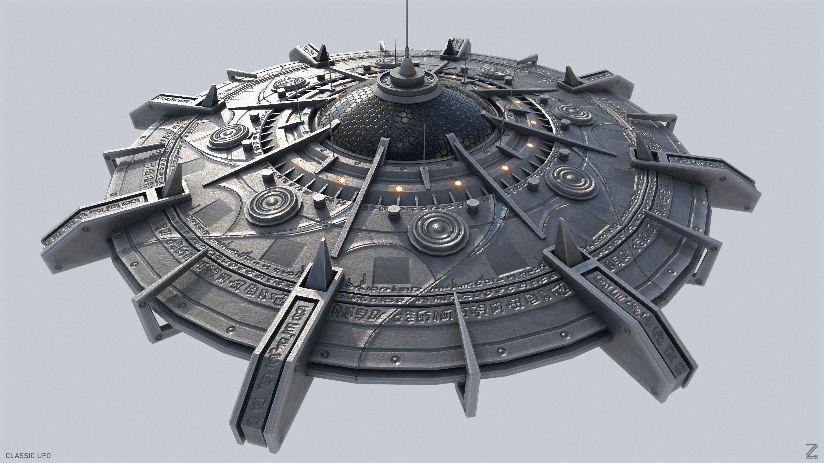 Classic UFO Low-poly 3D model_9