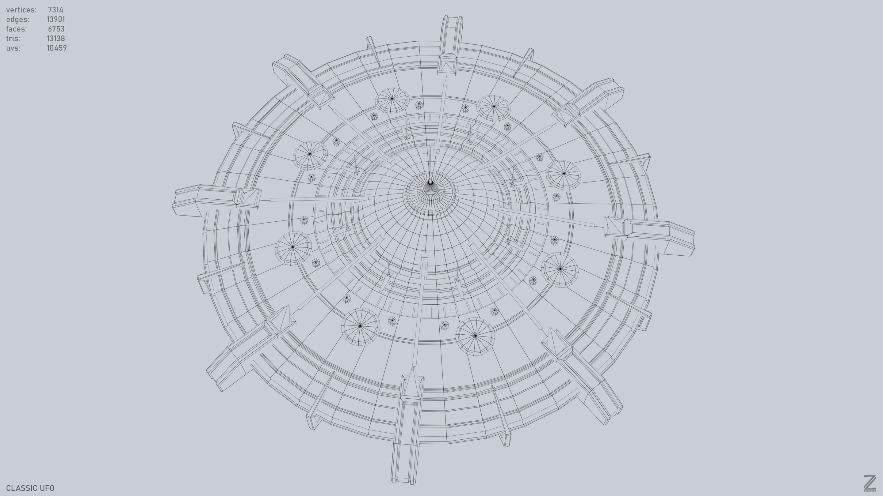Classic UFO Low-poly 3D model_4