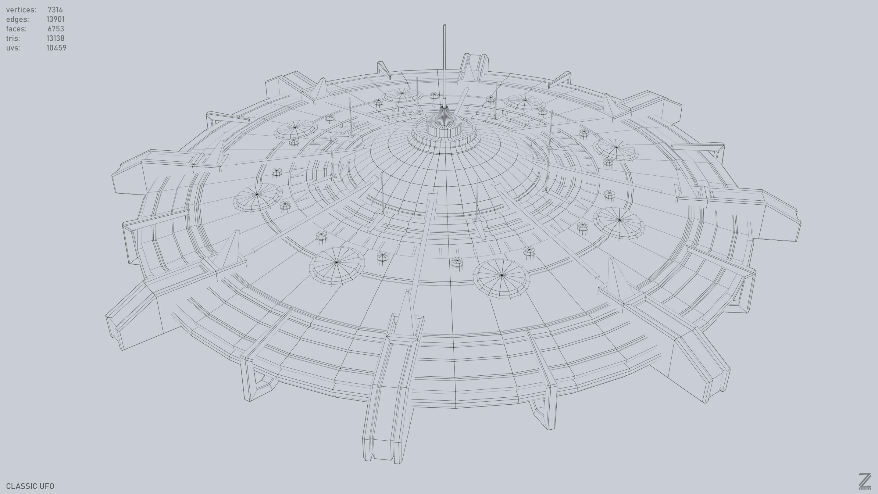 Classic UFO Low-poly 3D model_15