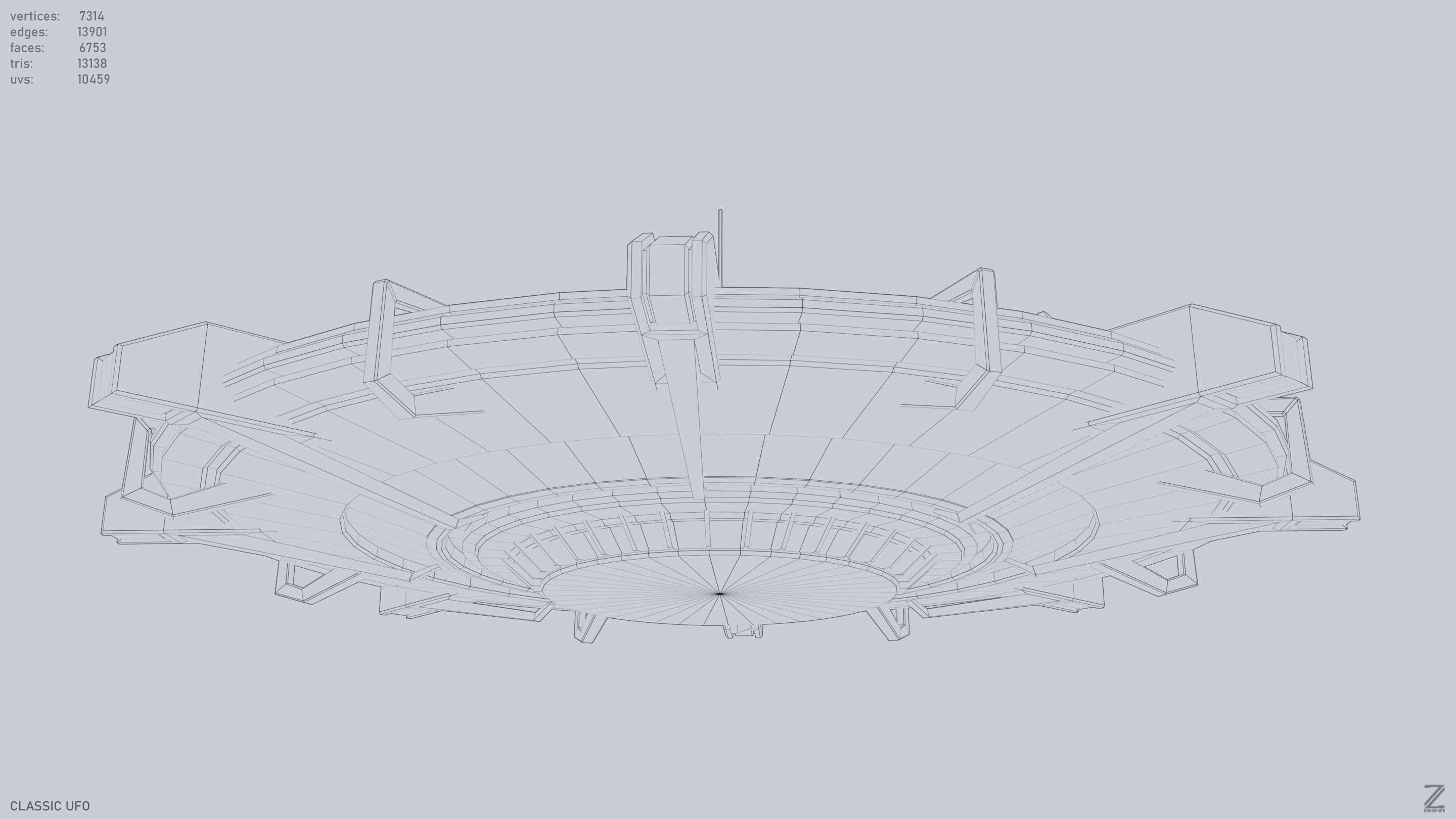 Classic UFO Low-poly 3D model_13