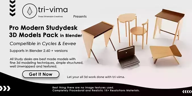 Pro Modern Studydesk 3D Models Pack in Blender 3D model