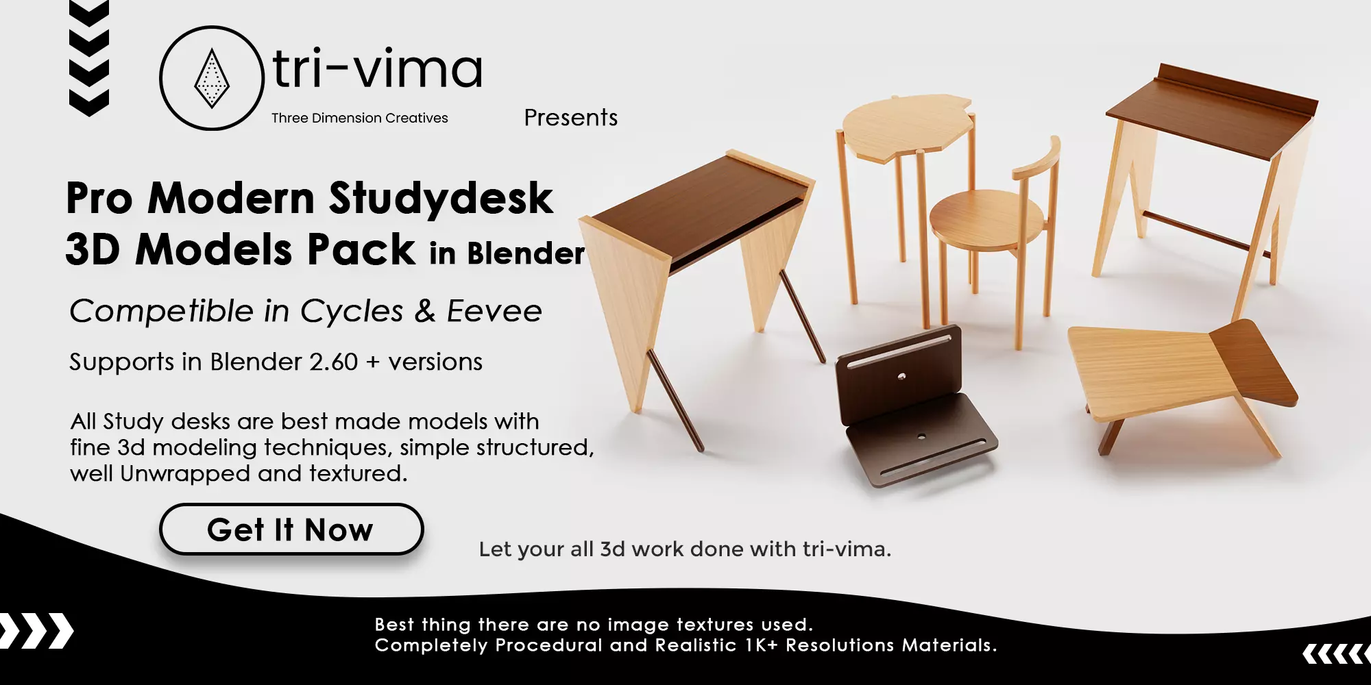 Pro Modern Studydesk 3D Models Pack in Blender 3D model_0