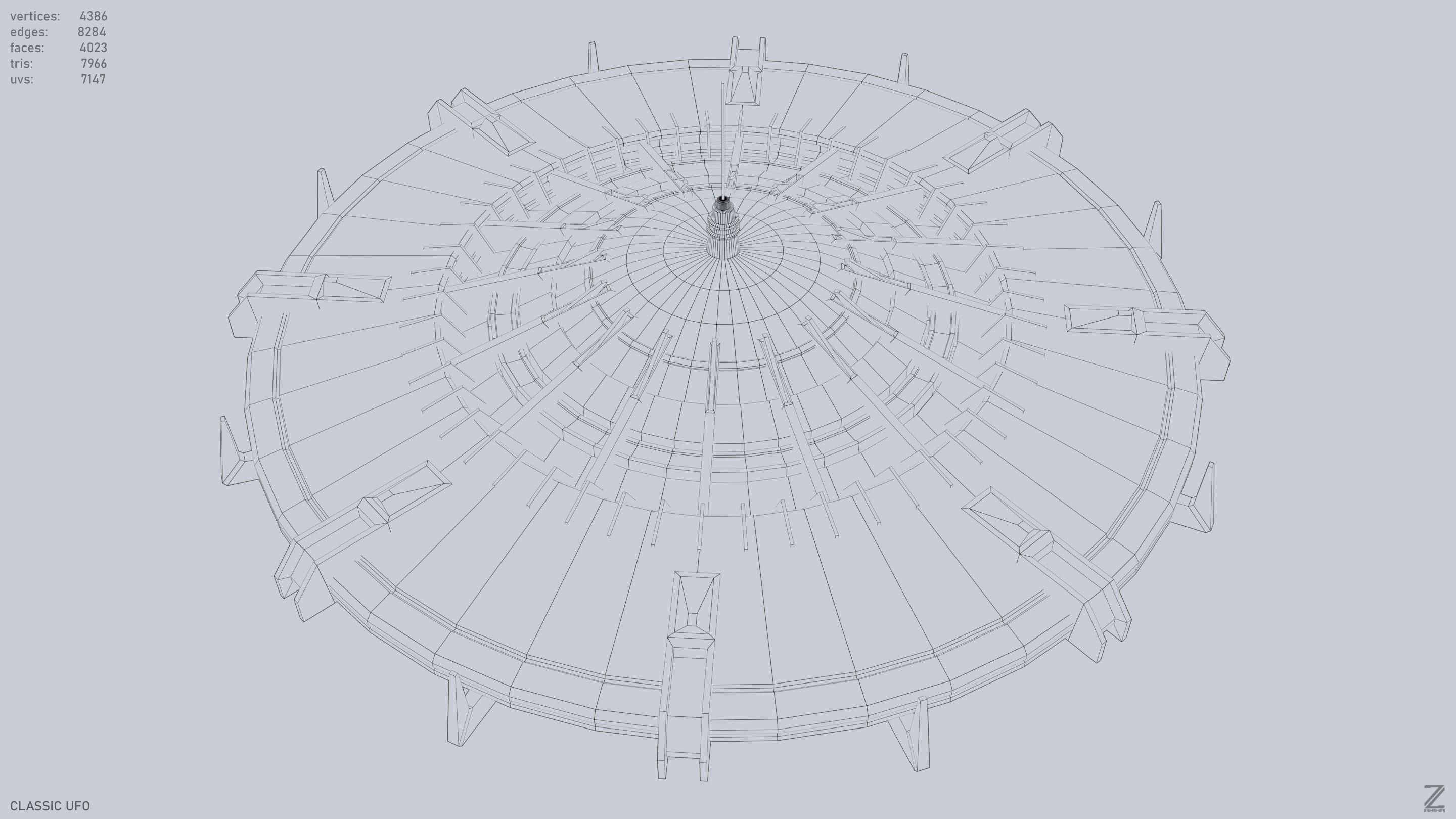 Classic UFO Low-poly 3D model_10