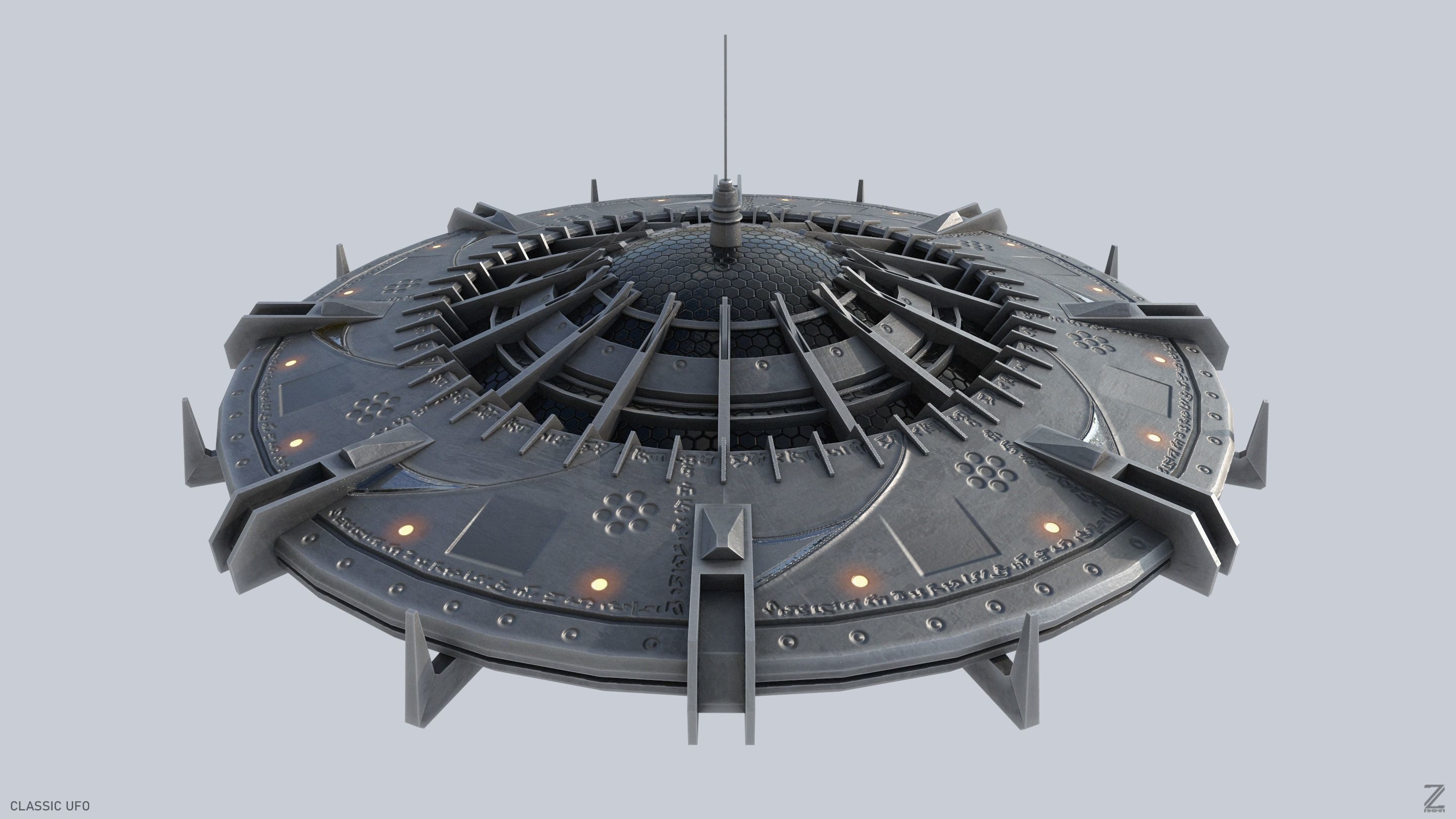 Classic UFO Low-poly 3D model_7