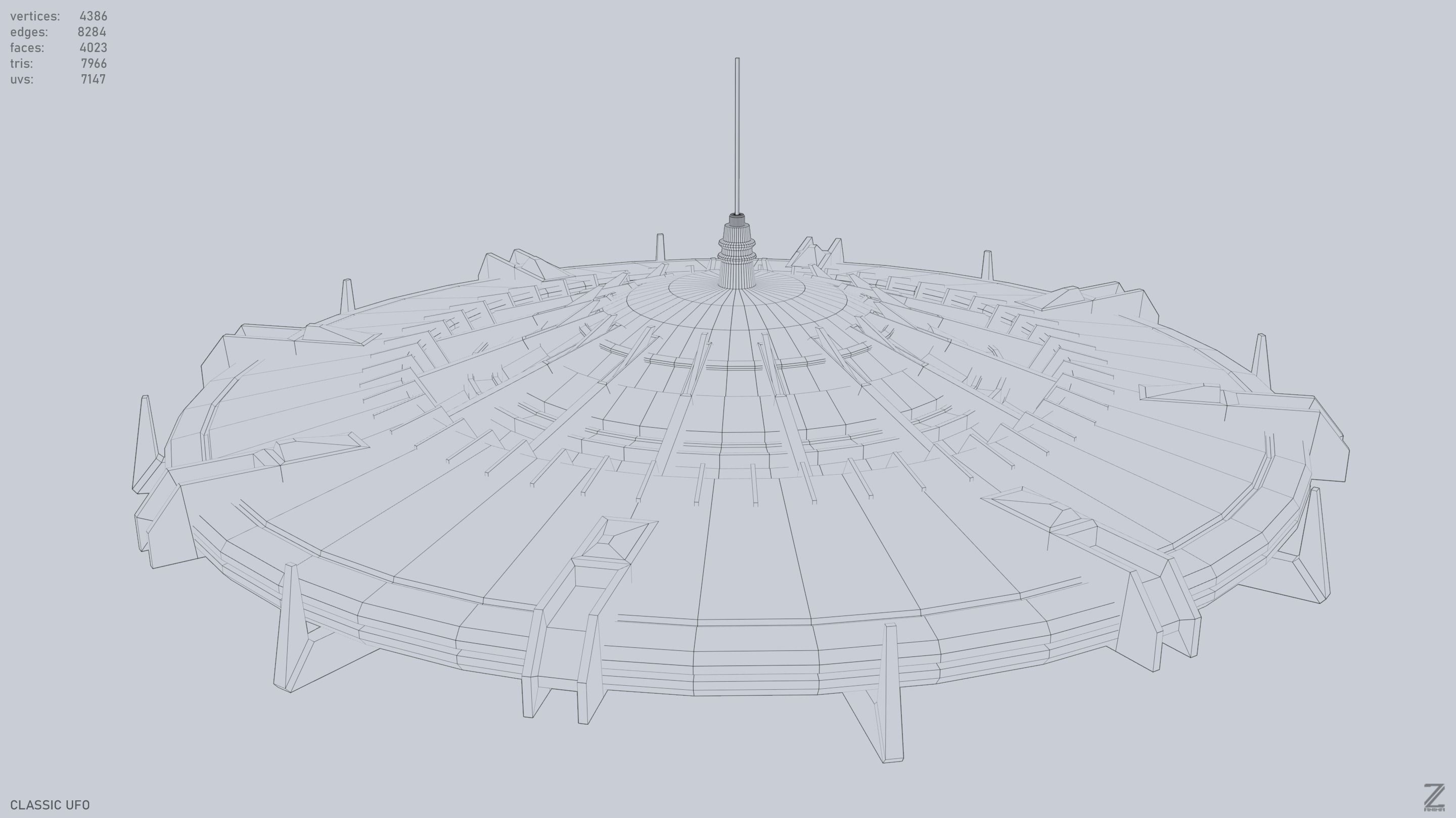 Classic UFO Low-poly 3D model_4