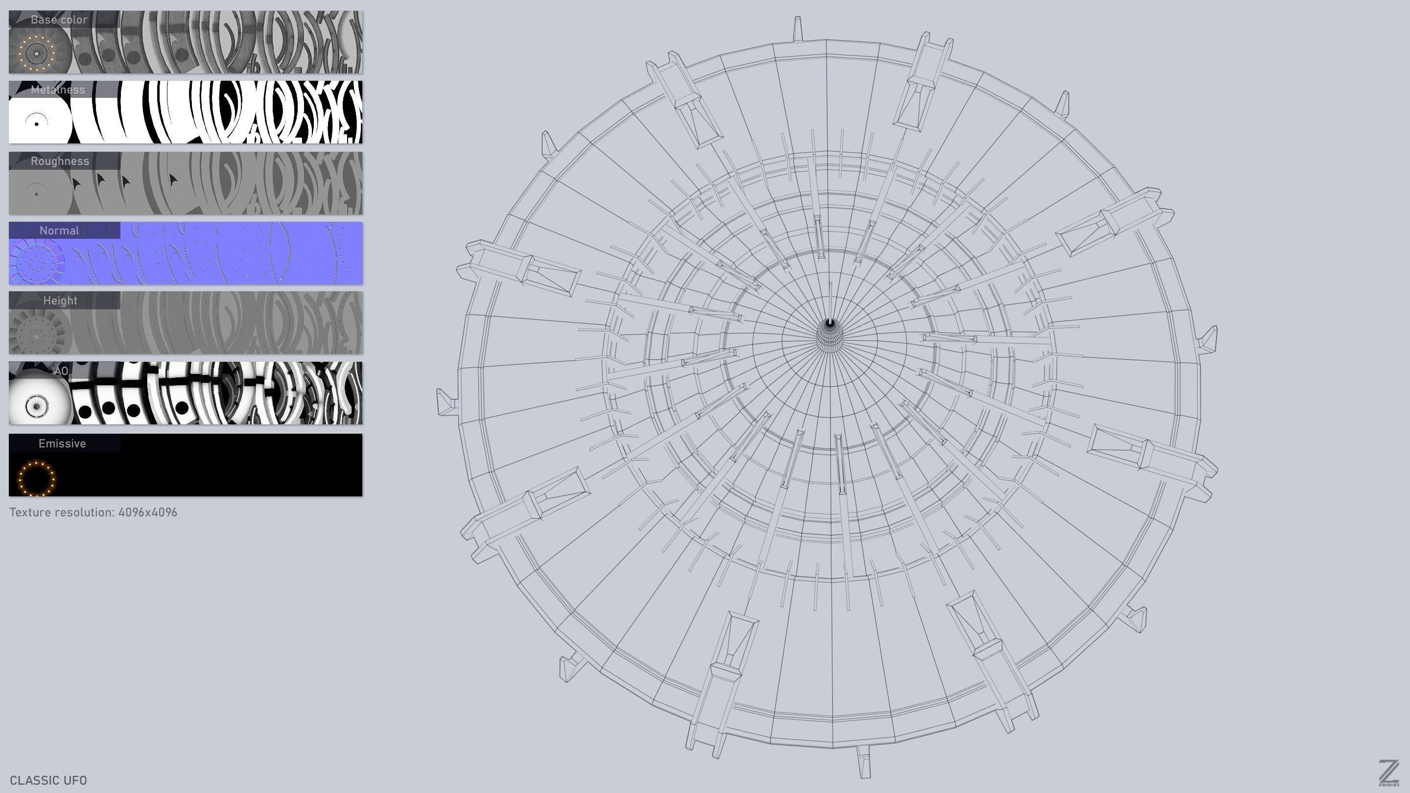 Classic UFO Low-poly 3D model_3