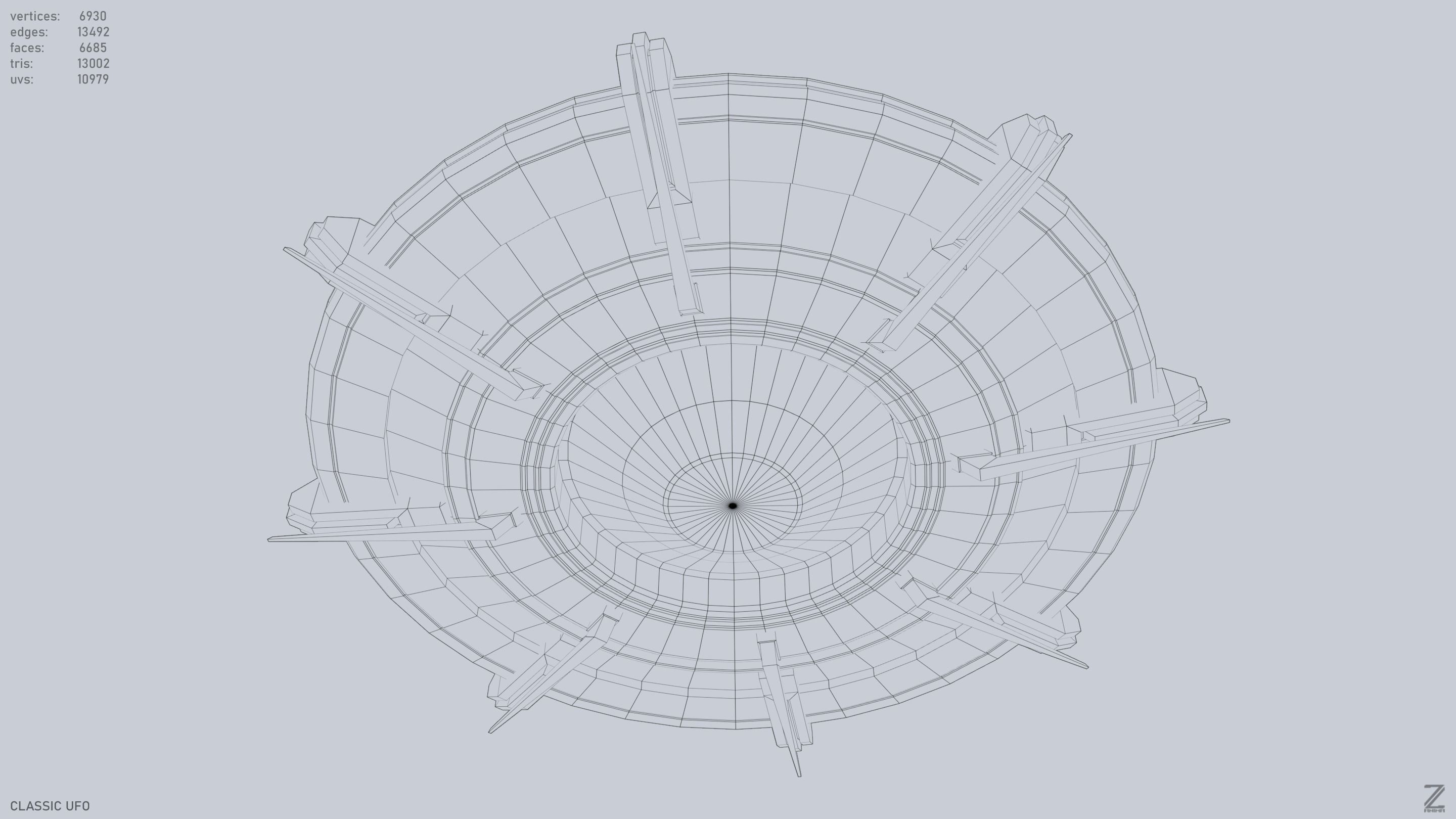 Classic UFO Low-poly 3D model_4