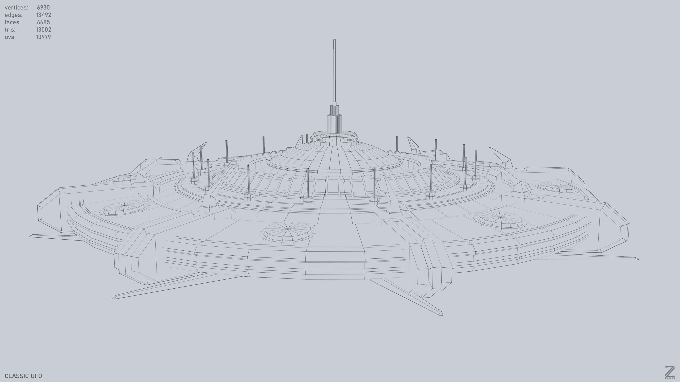Classic UFO Low-poly 3D model_14