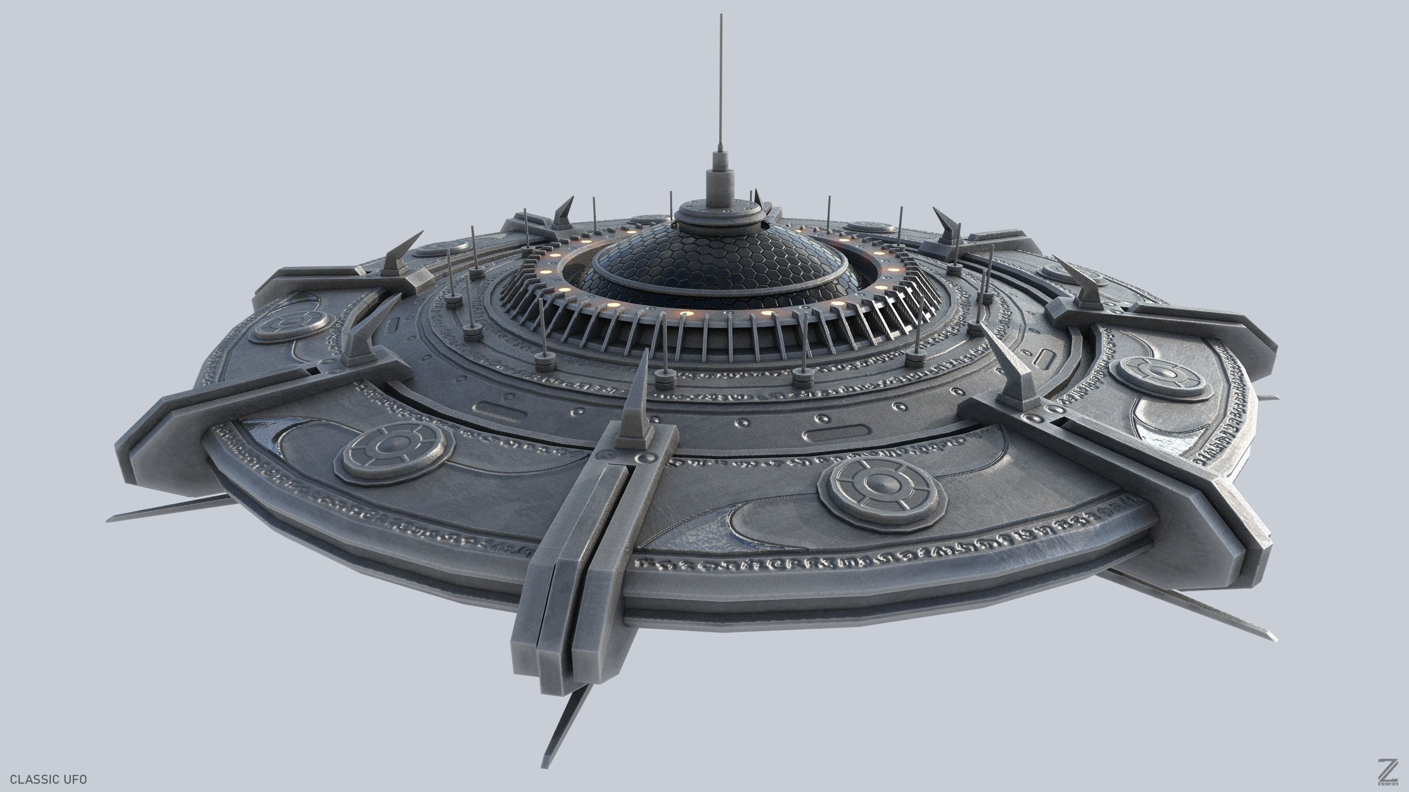 Classic UFO Low-poly 3D model_2
