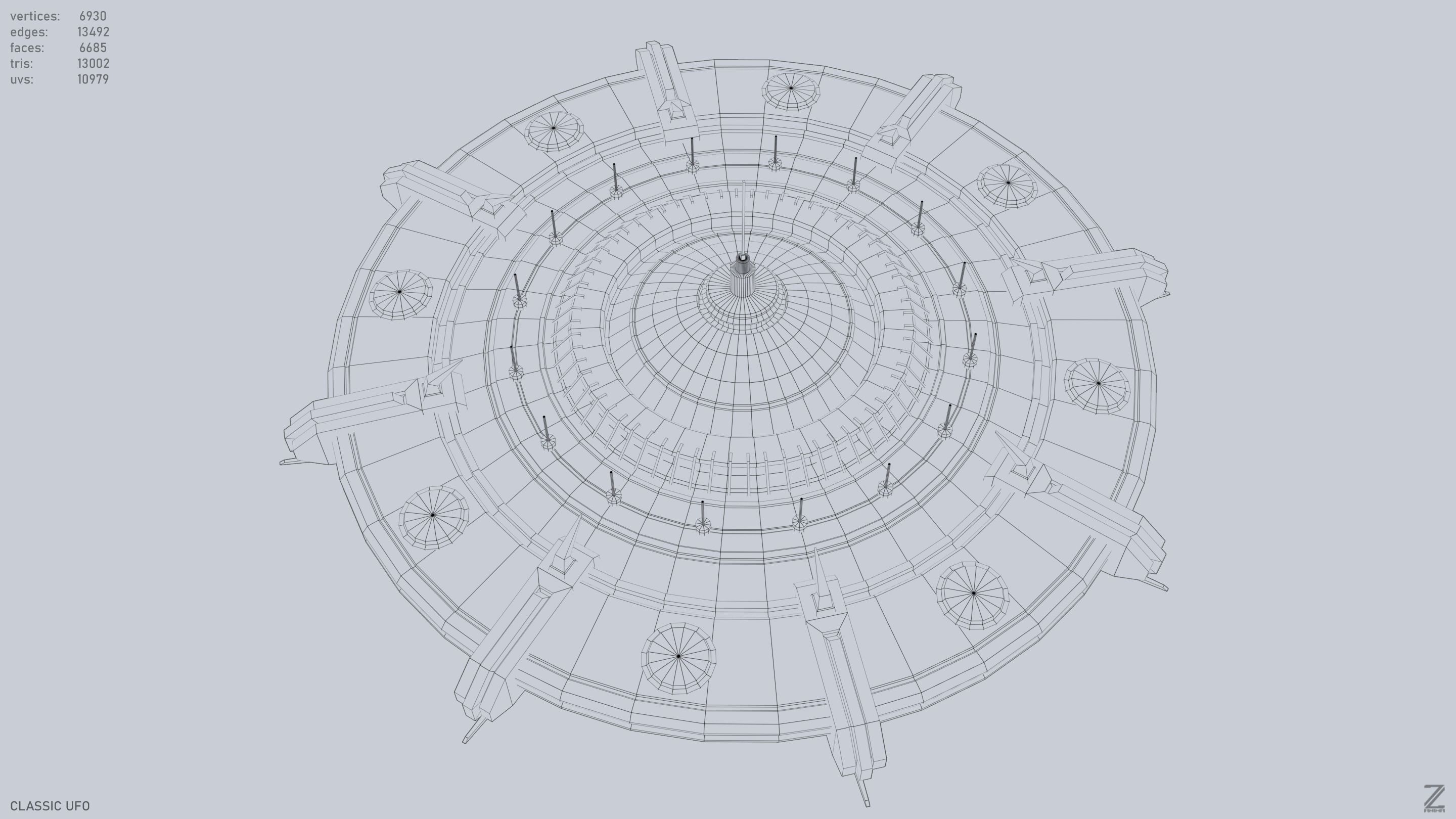 Classic UFO Low-poly 3D model_15