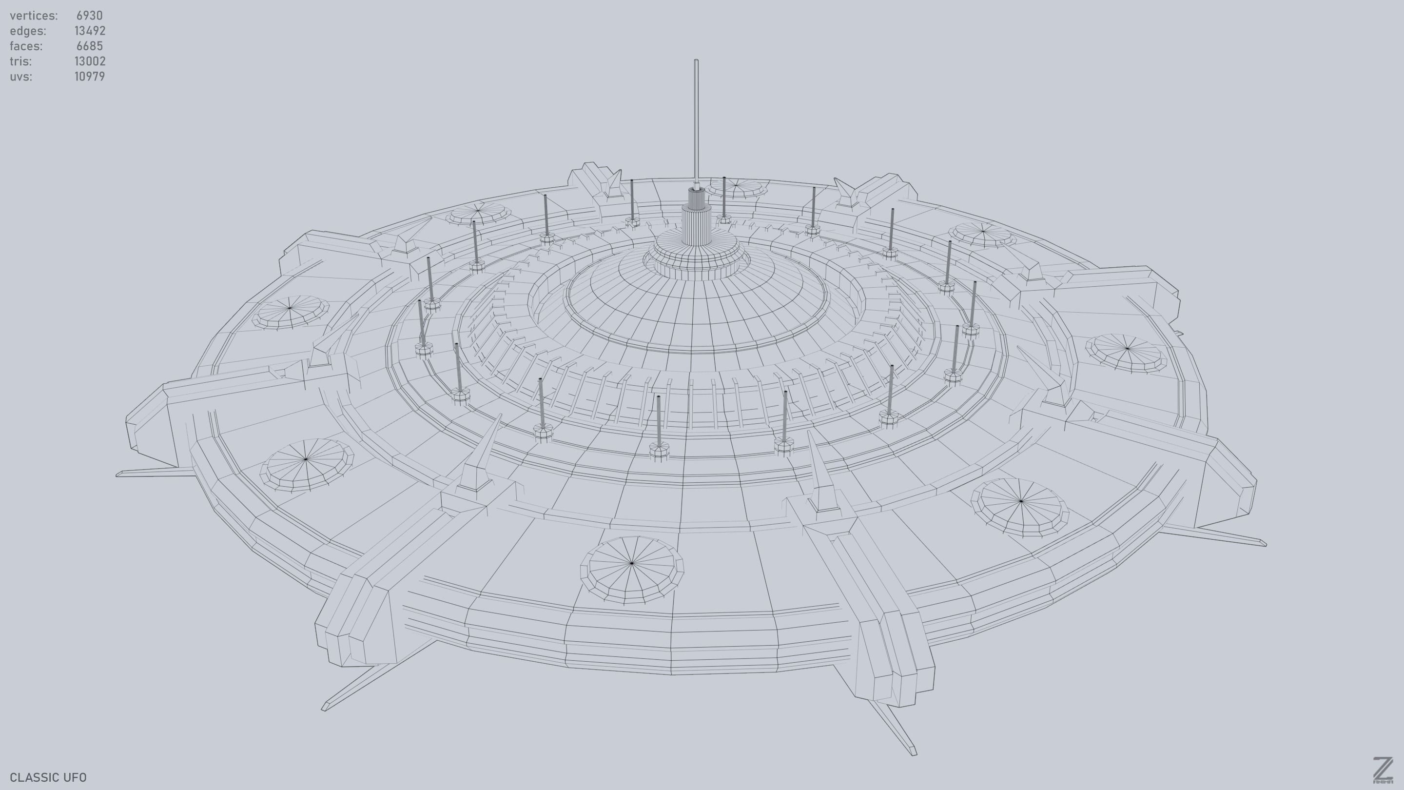Classic UFO Low-poly 3D model_13