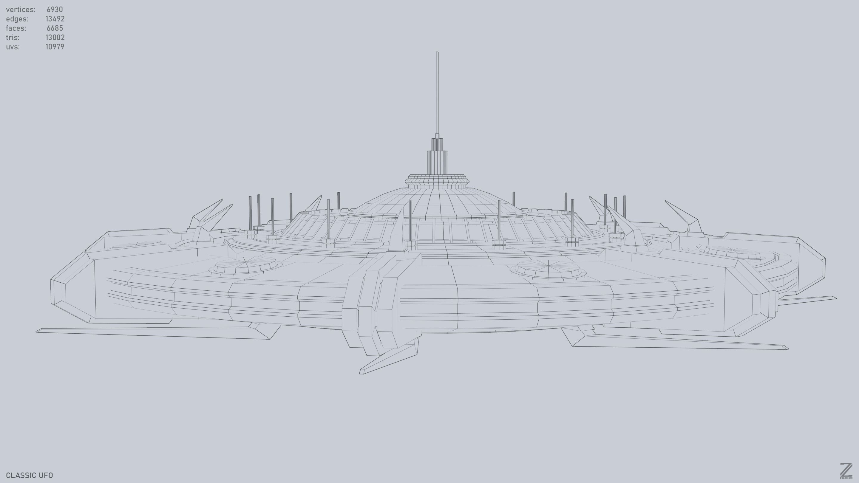Classic UFO Low-poly 3D model_12
