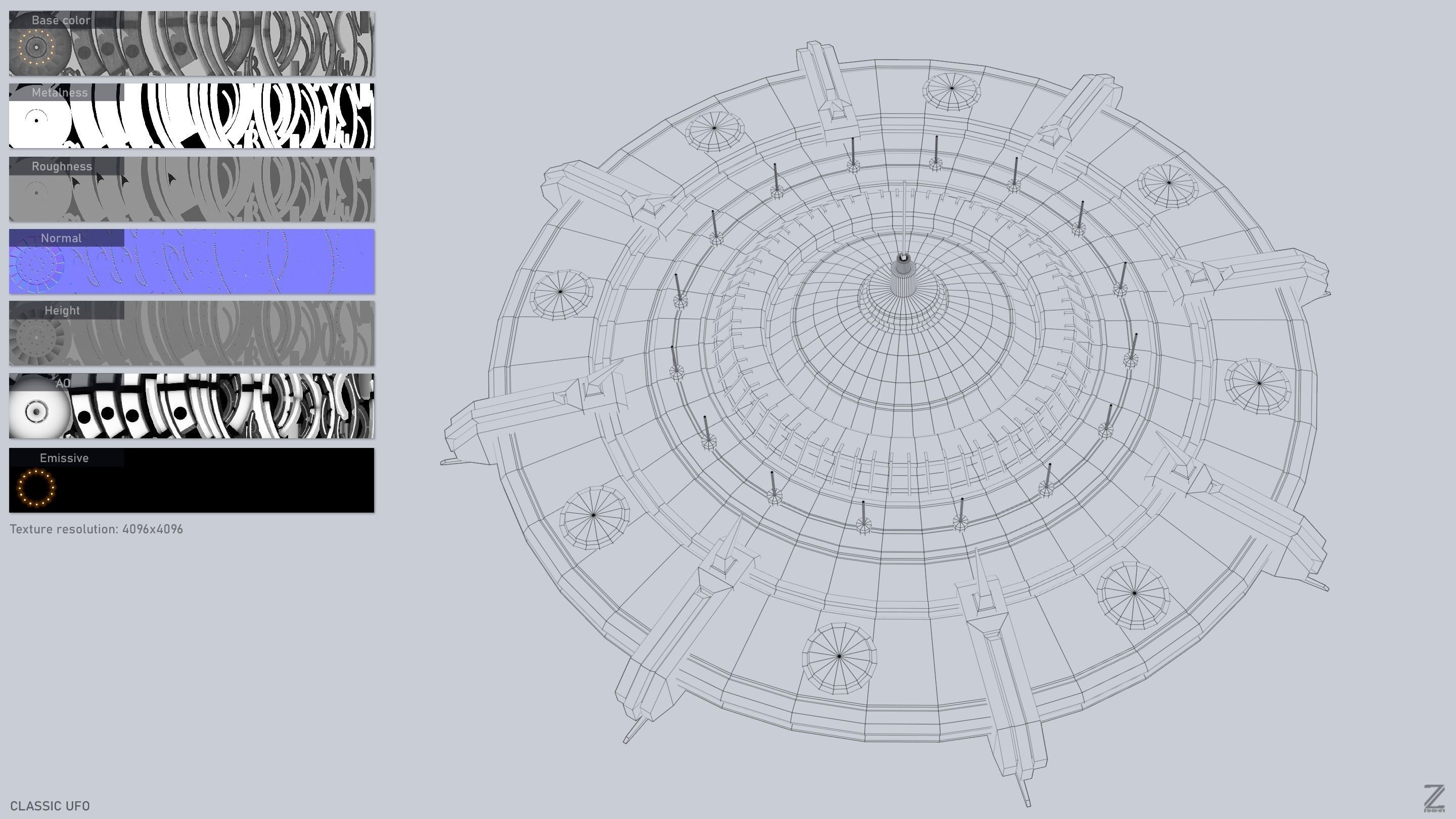 Classic UFO Low-poly 3D model_3