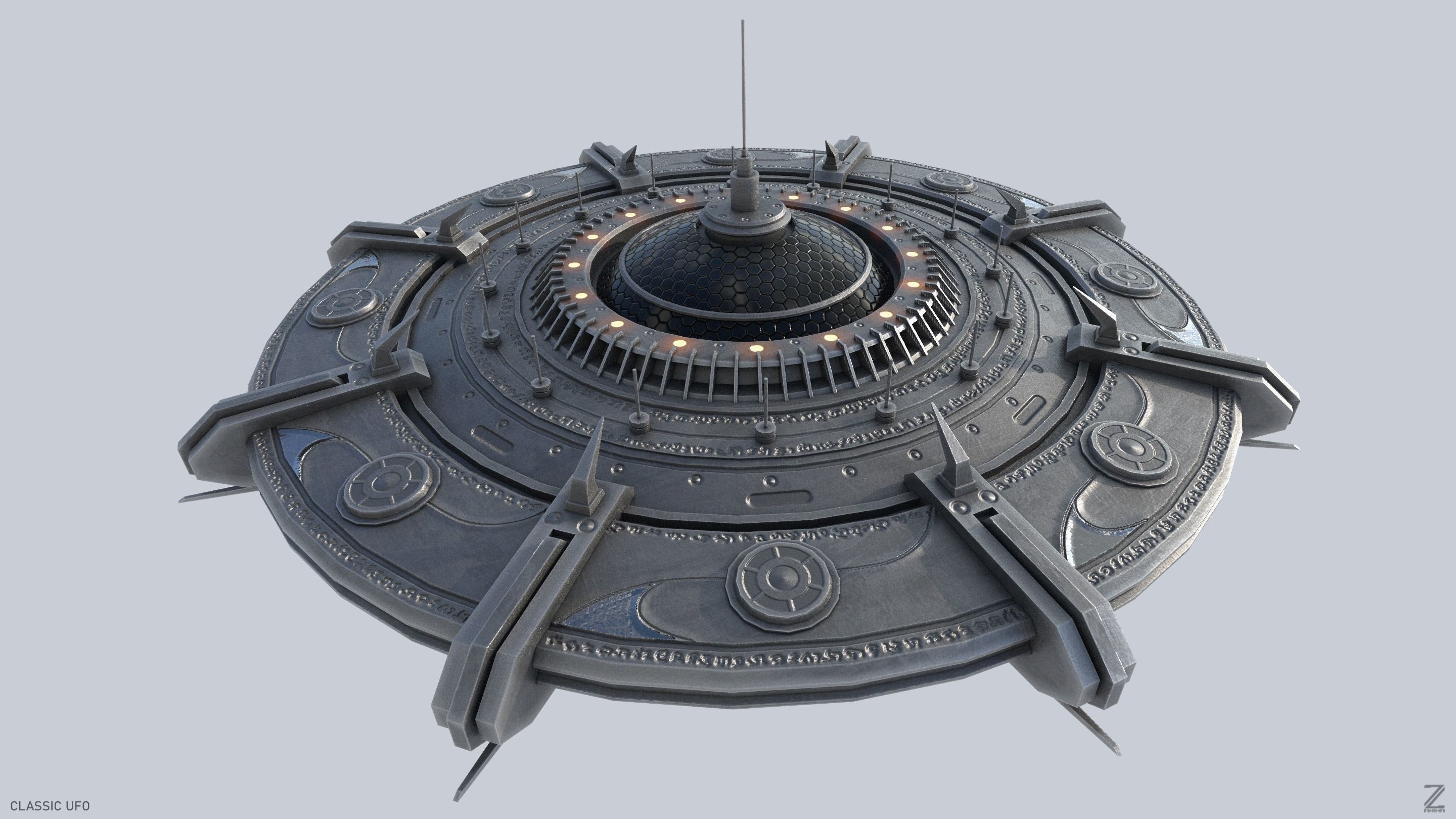 Classic UFO Low-poly 3D model_9