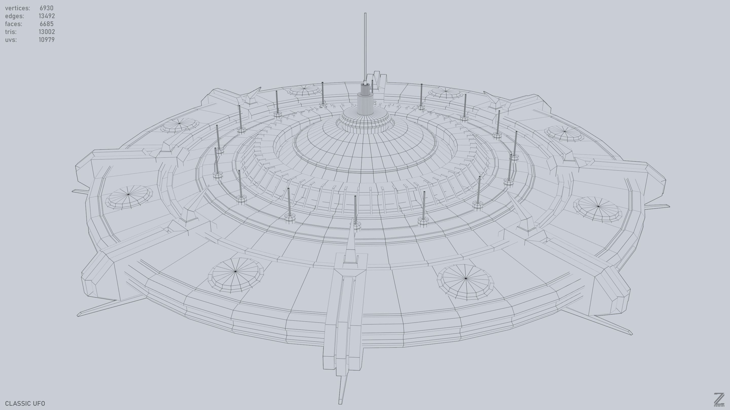 Classic UFO Low-poly 3D model_10