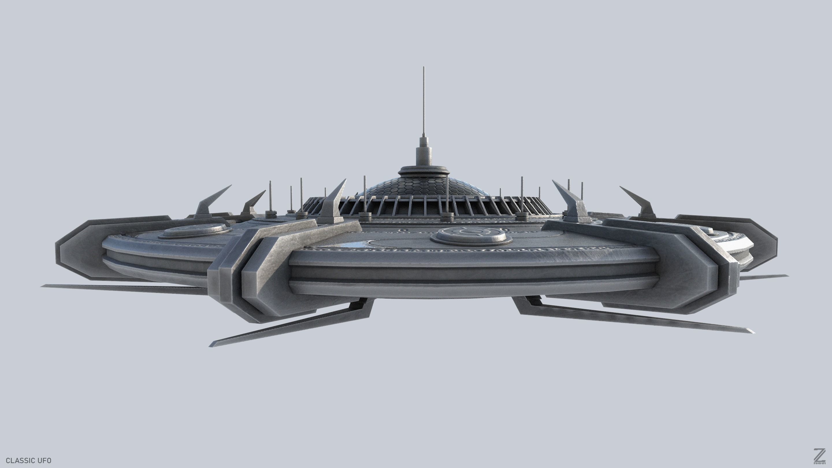 Classic UFO Low-poly 3D model_5