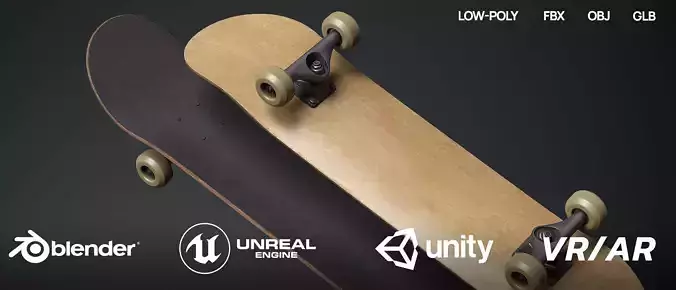 Skateboard - HQ GameReady Low-poly 3D model